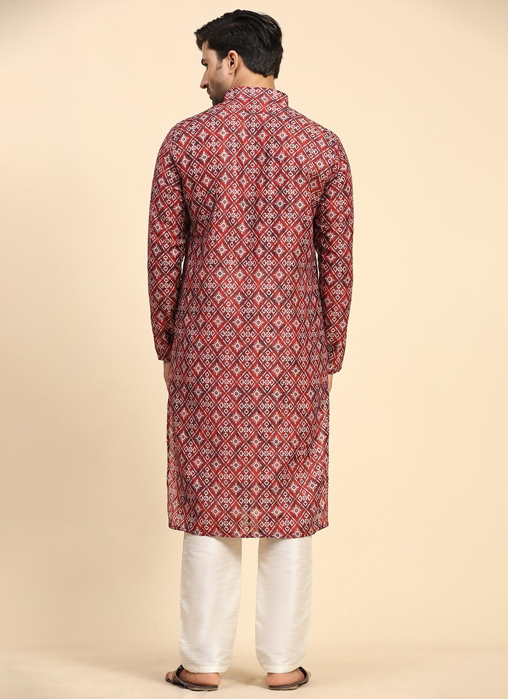 Digital Print Cotton Red Kurta Pyjama - M8147