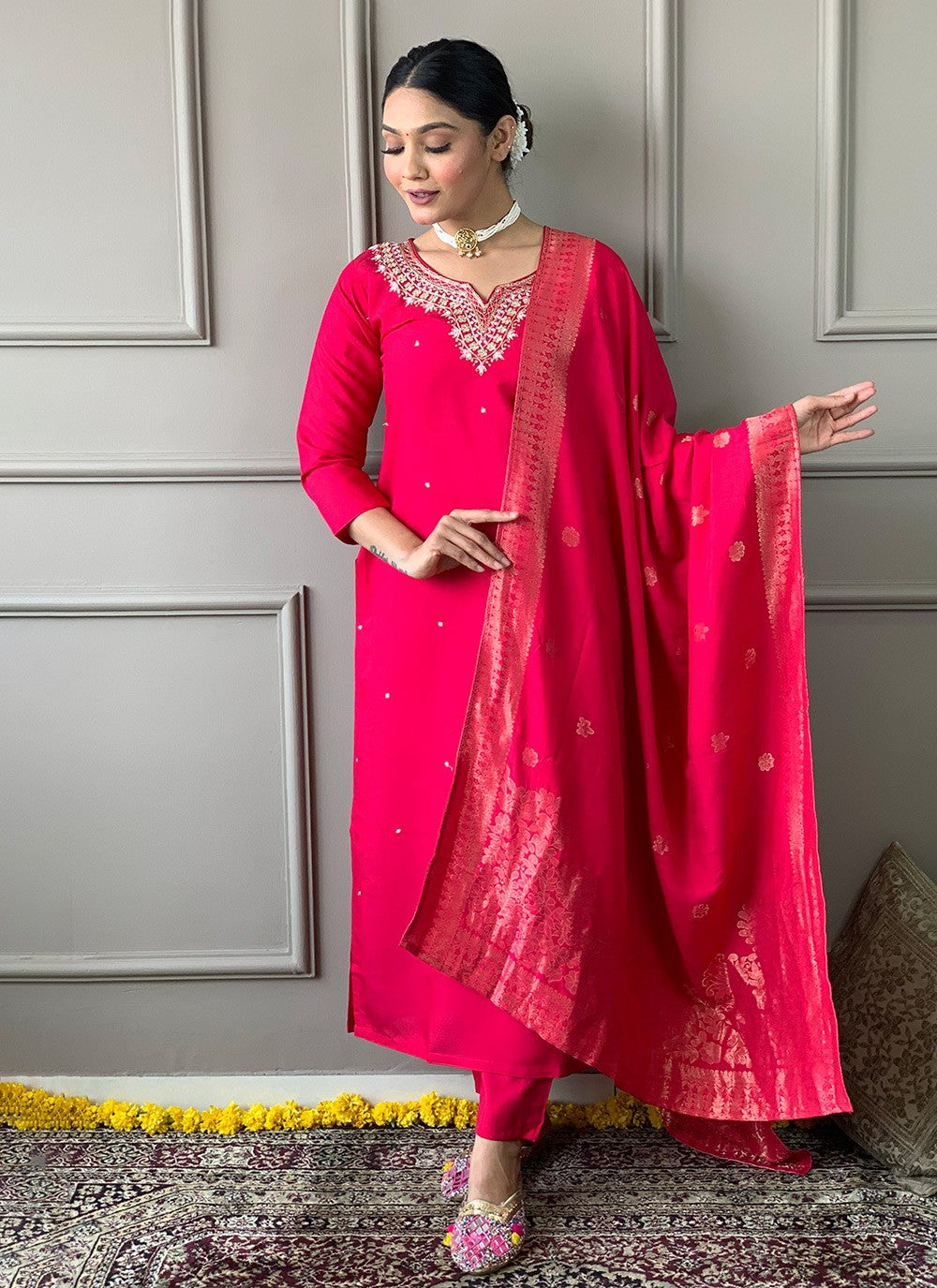 Chanderi , Viscose Pant Style Suit - T3187