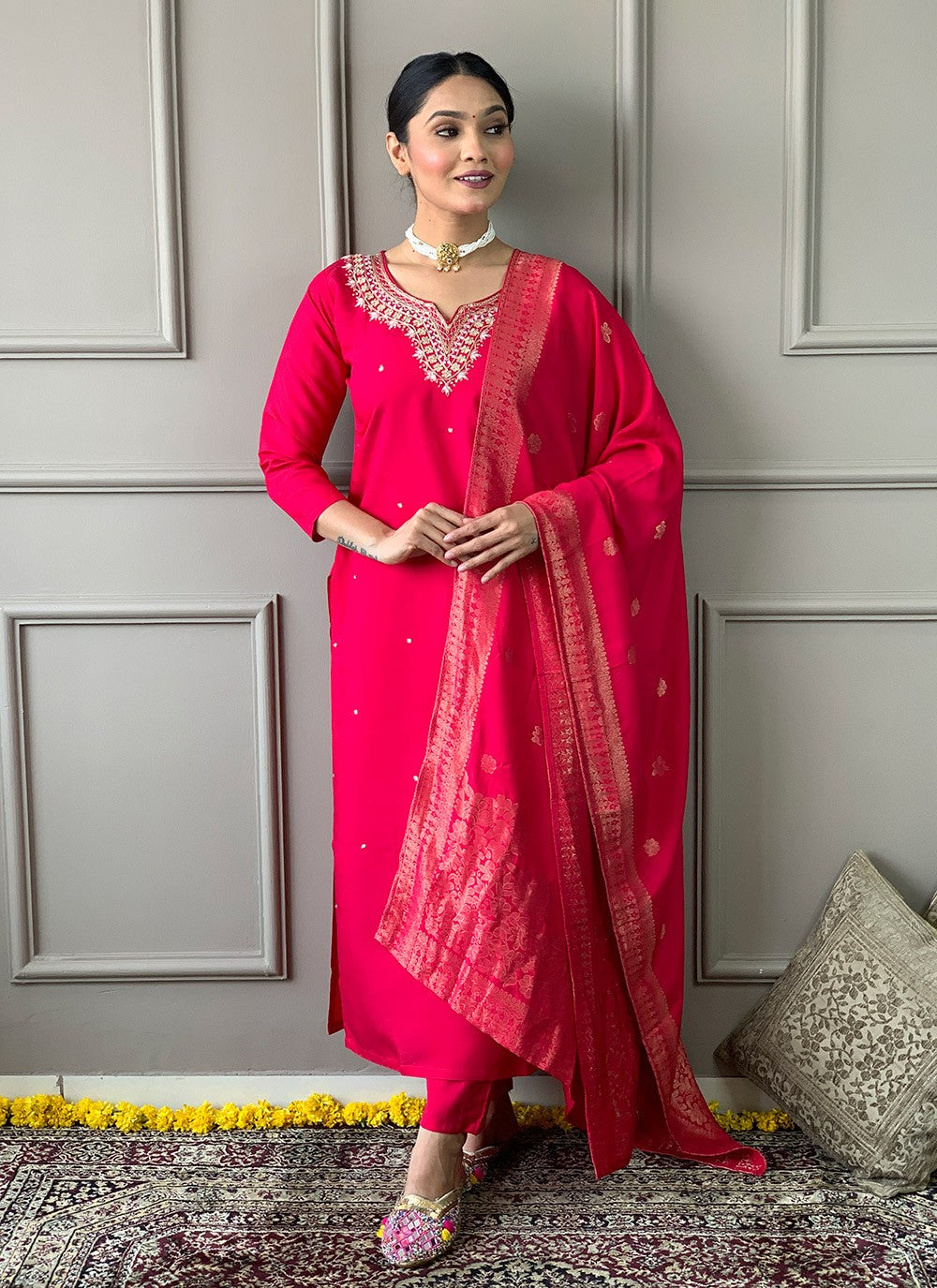 Chanderi , Viscose Pant Style Suit - T3187