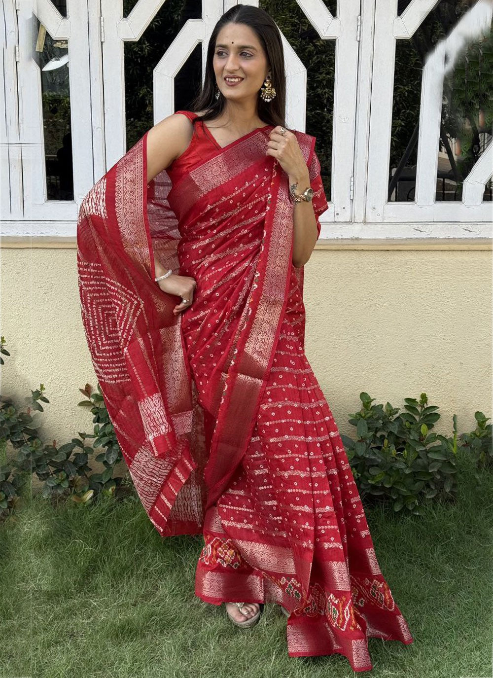 Printed, Weaving Zari Cotton Silk Saree - S12010