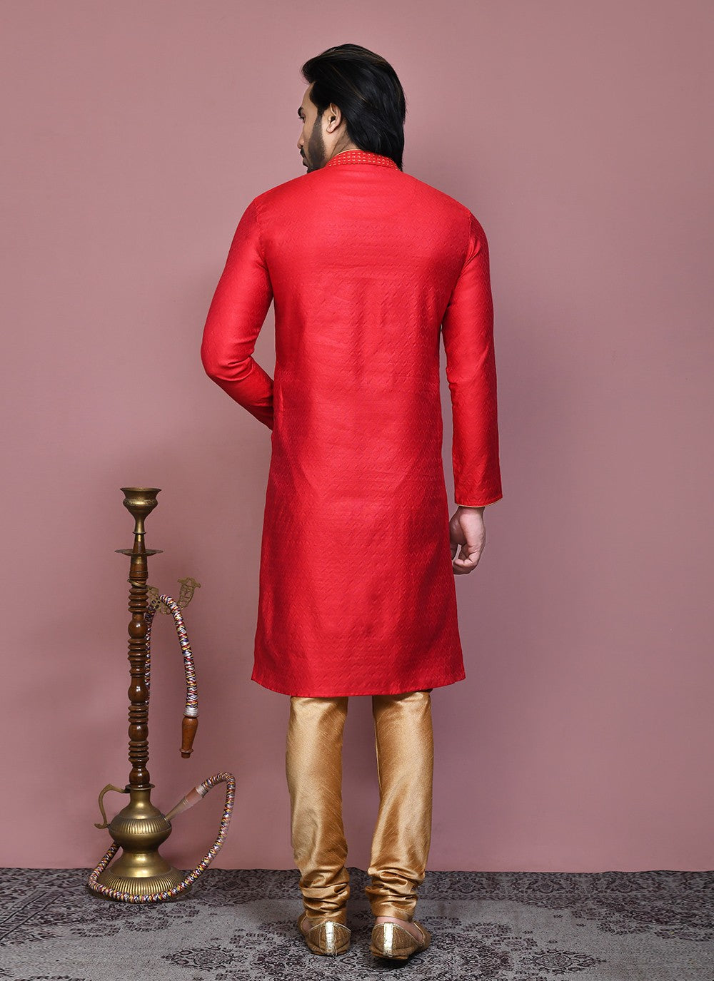 Resham Cotton Silk Red Kurta Pyjama - M7890