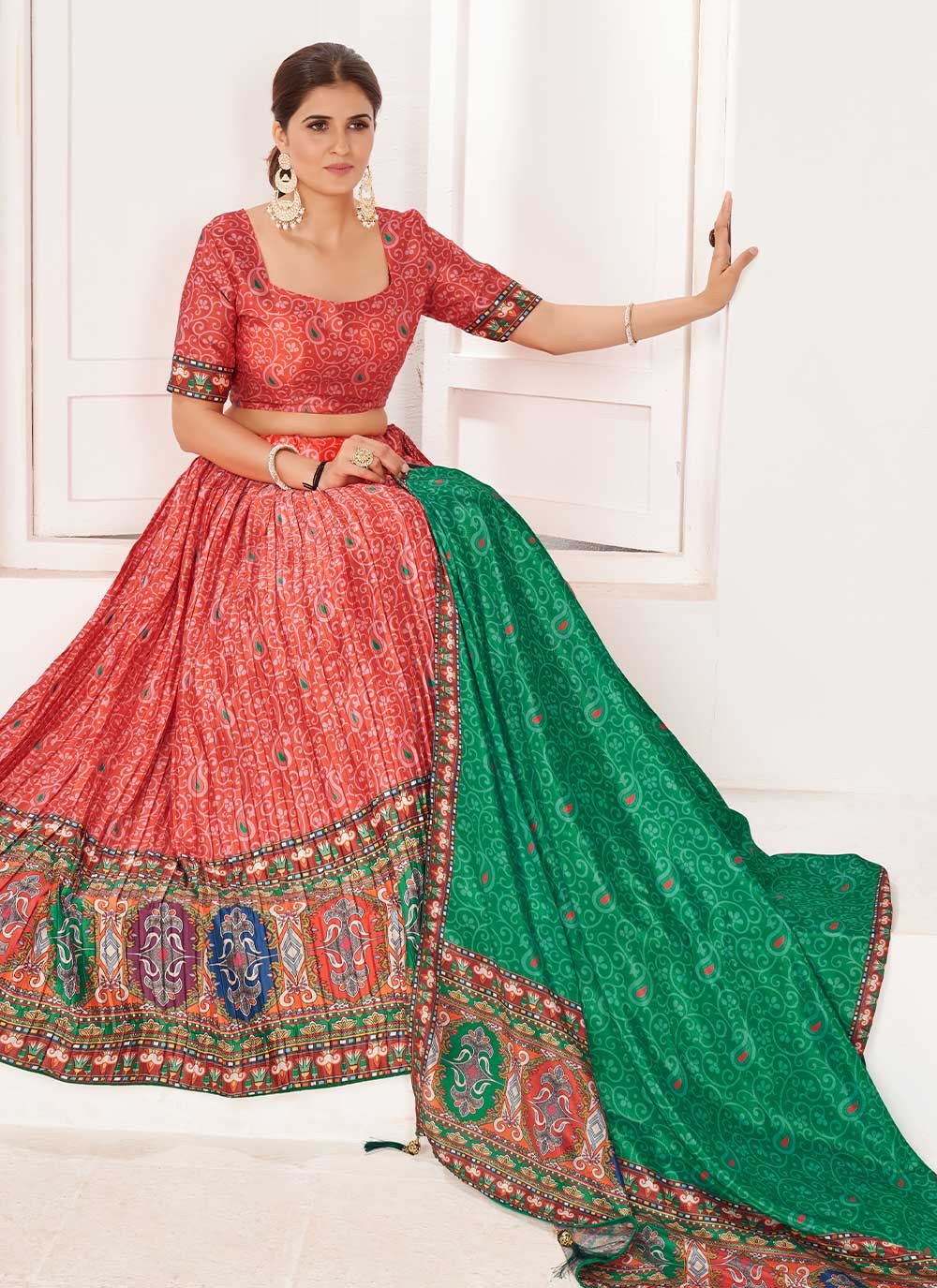 Digital Print Satin A - Line Lehenga - L0685