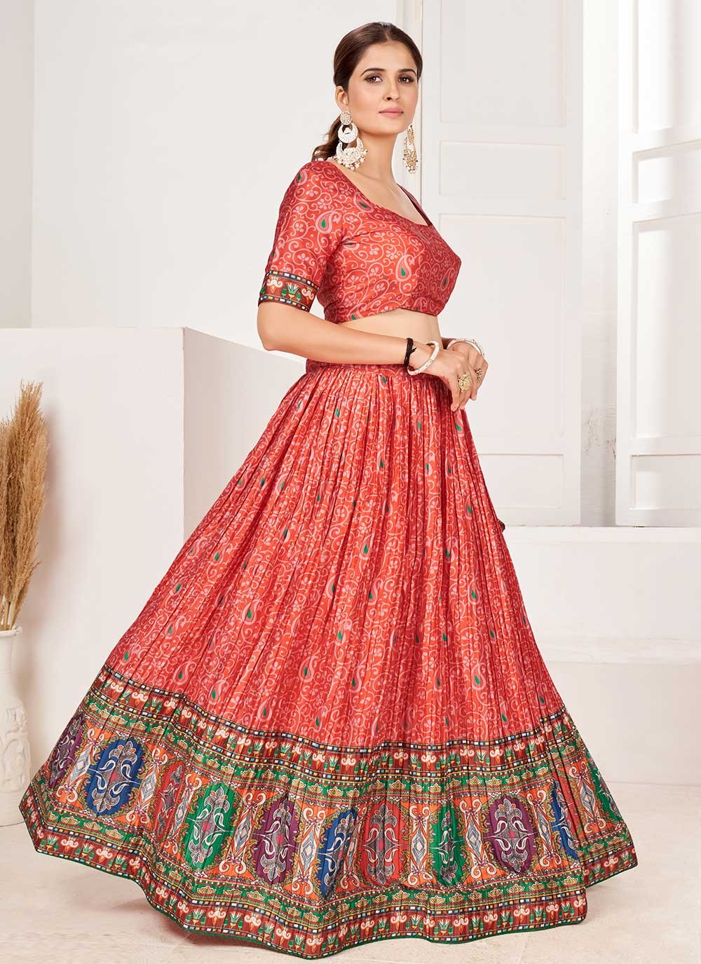 Digital Print Satin A - Line Lehenga - L0685