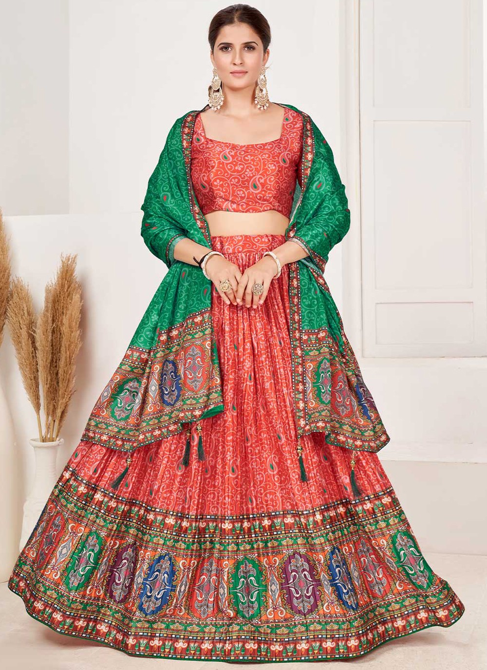 Digital Print Satin A - Line Lehenga - L0685