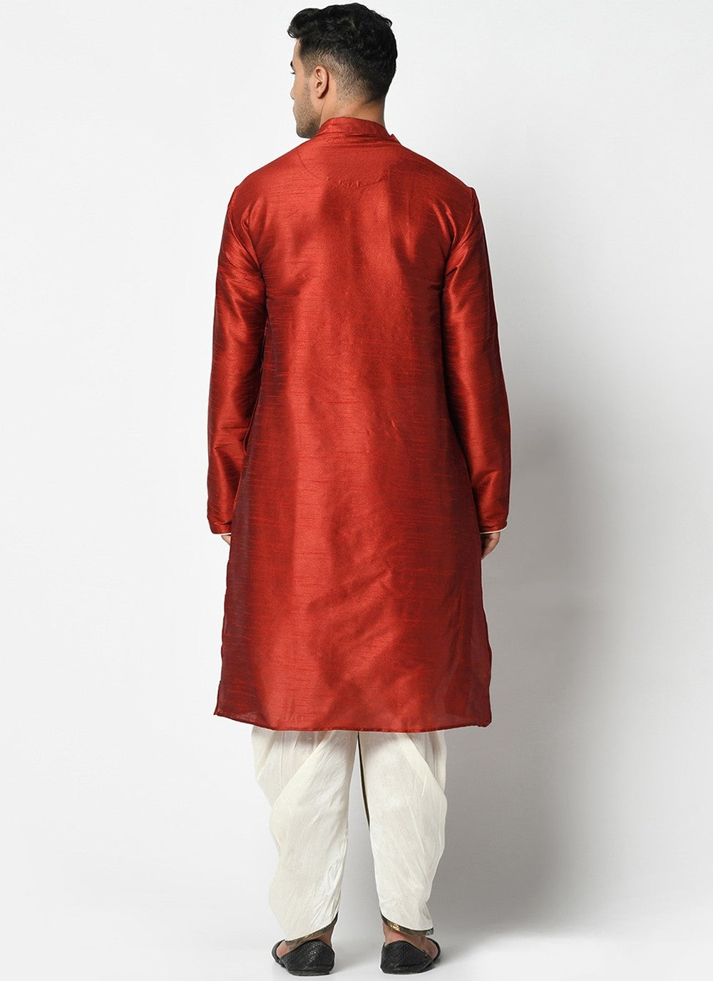 Buttons Dupion Silk Red Dhoti Kurta - M2417