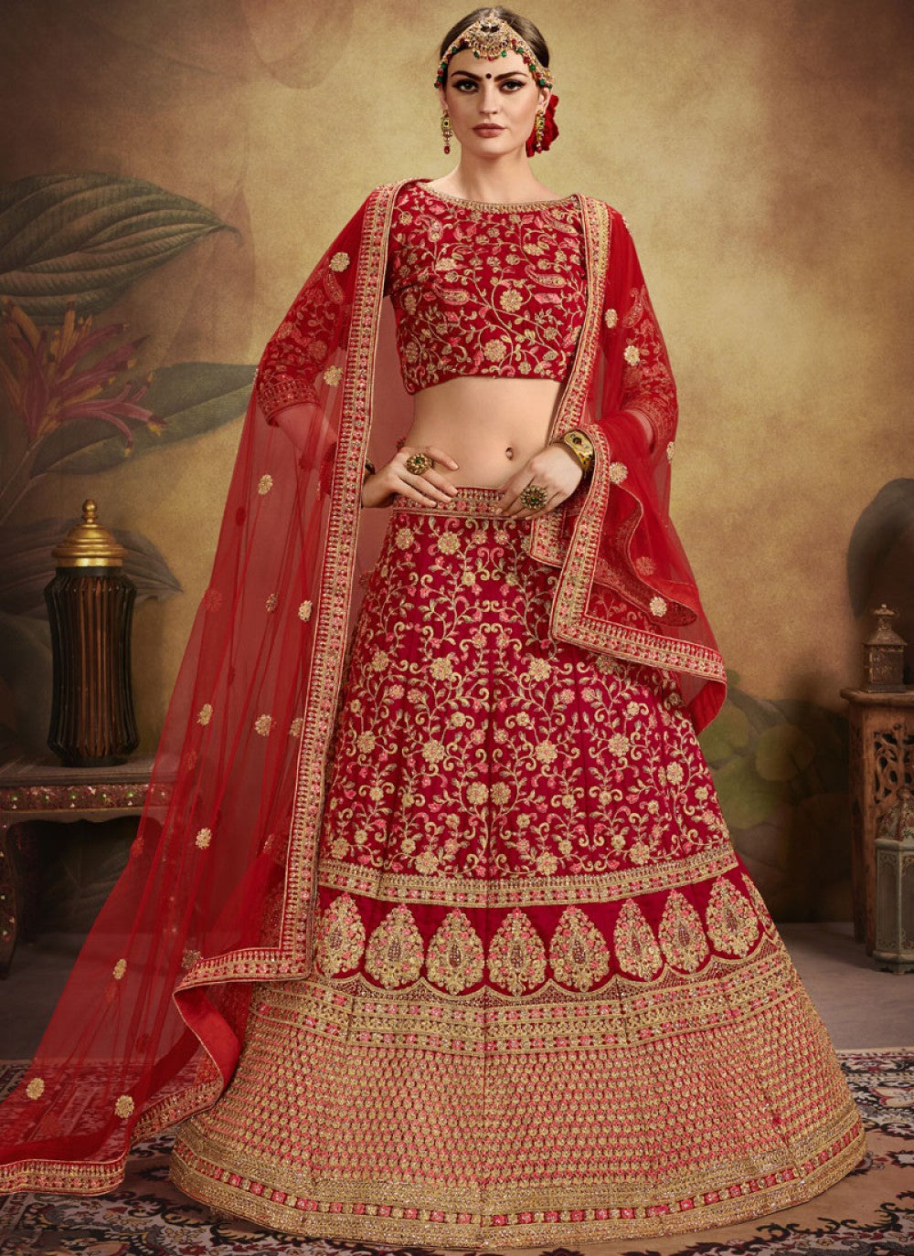 Embroidered Velvet A - Line Lehenga - L0028