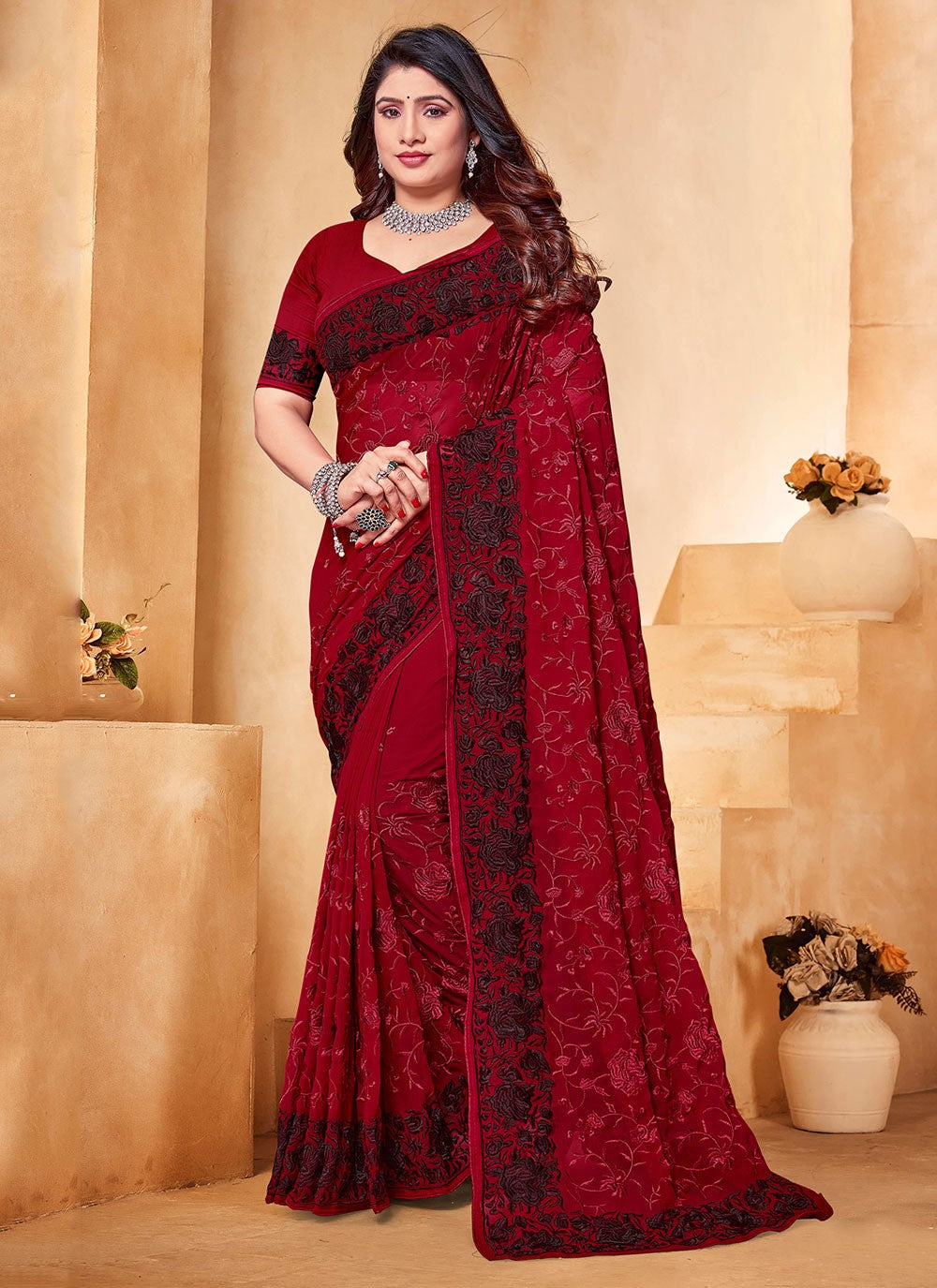 Classic Embroidered Georgette Saree - S6262