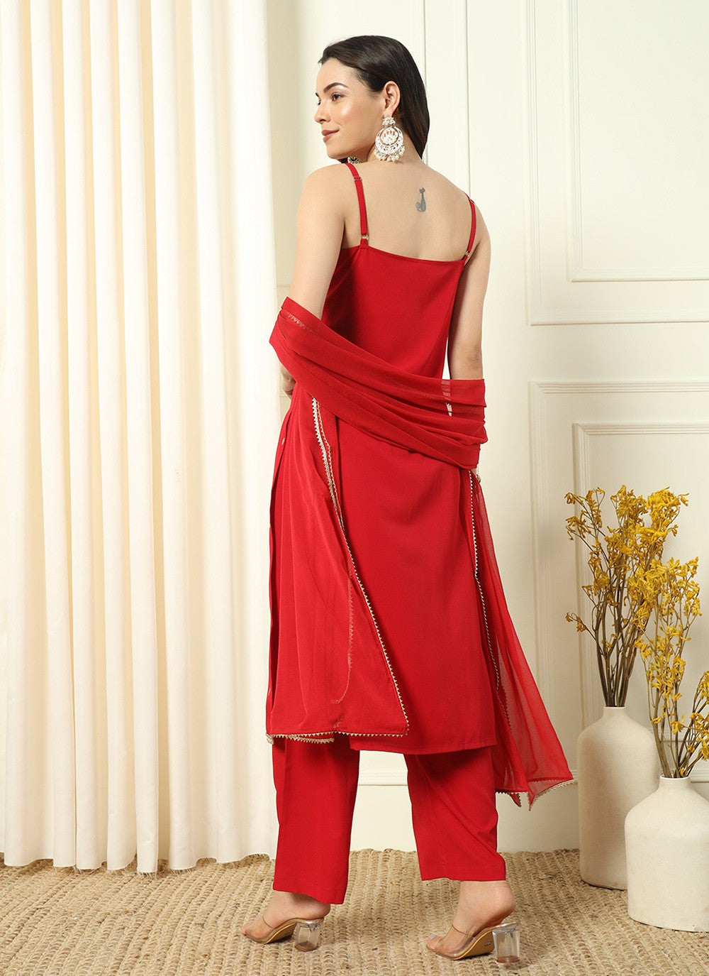 Embroidered Pure Crepe Palazzo Suit - T4539