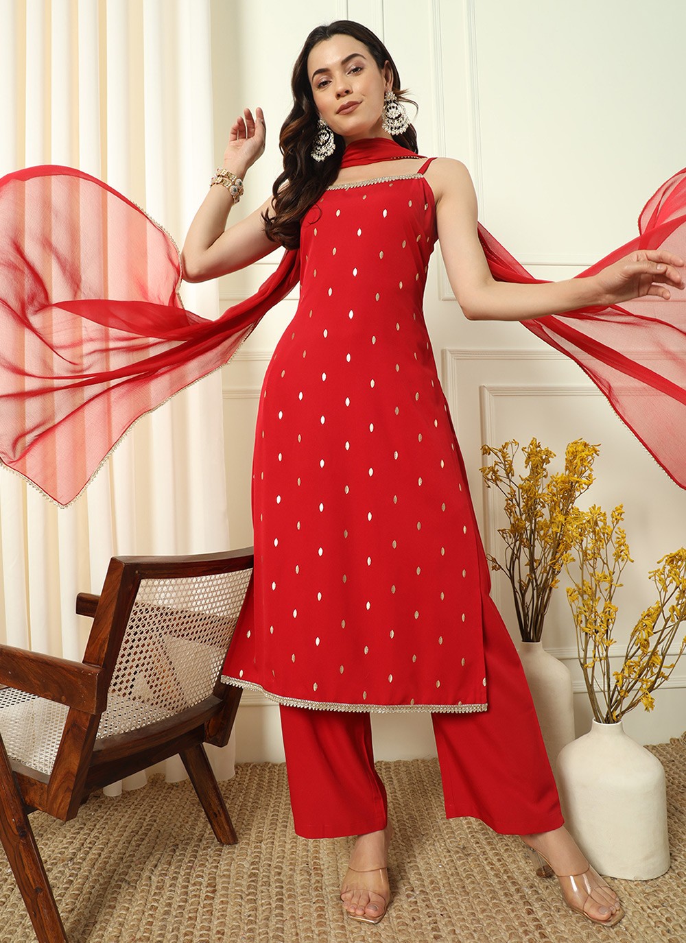 Embroidered Pure Crepe Palazzo Suit - T4539