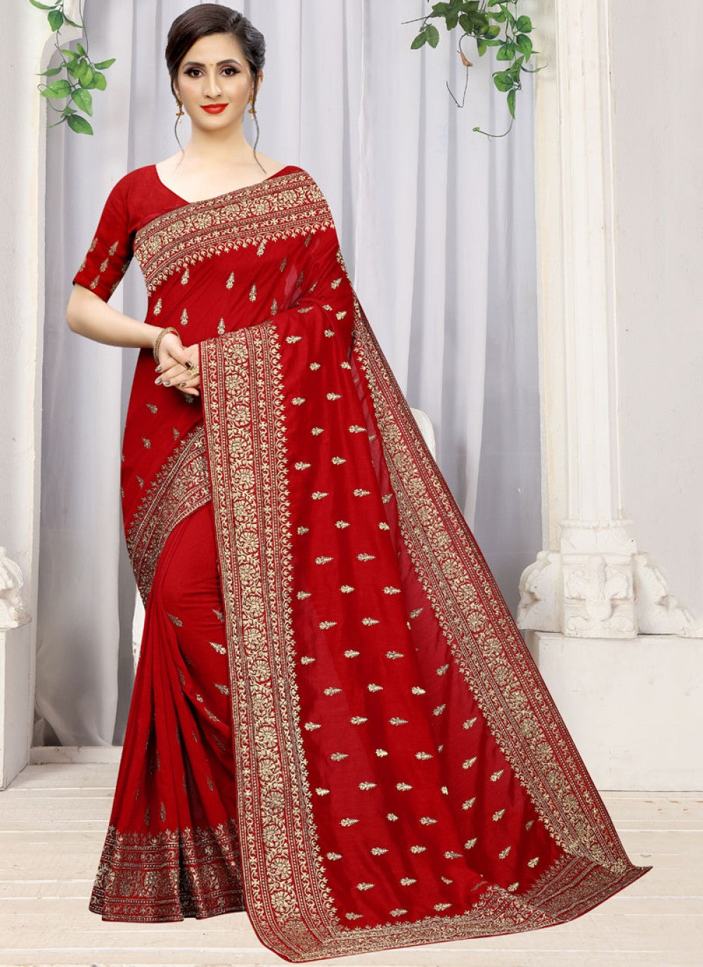 Traditional Embroidered Silk Saree - S0244