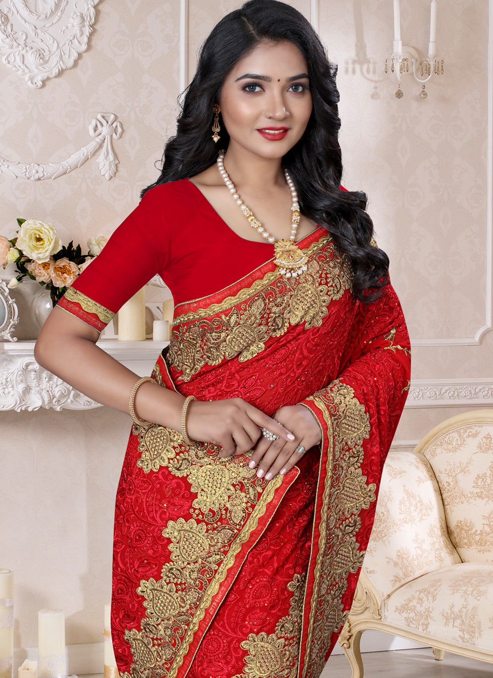 Classic Embroidered Georgette Saree - S0338