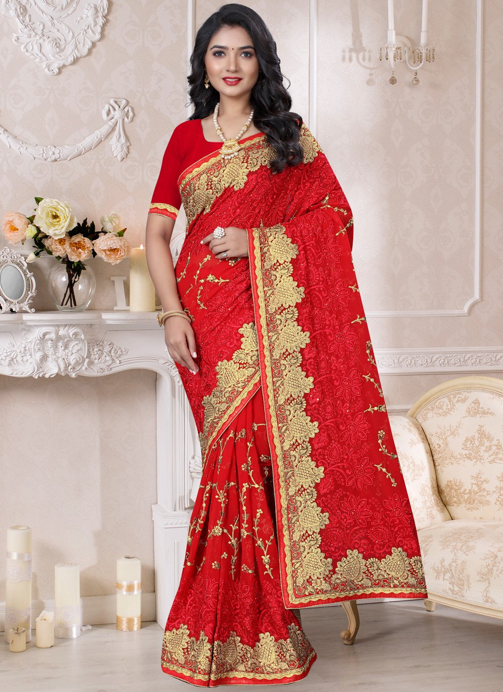 Classic Embroidered Georgette Saree - S0338