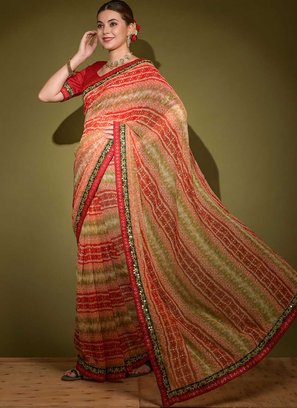 Classic Foliage Prints Georgette Saree - S2591