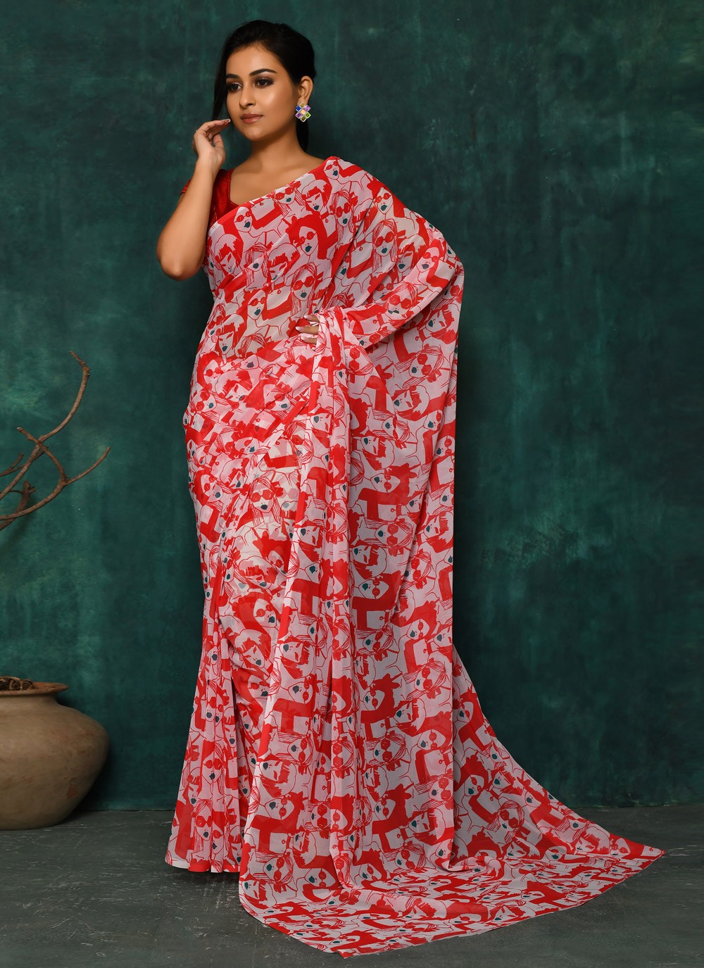 Classic Digital Print Faux Georgette Saree - S2342