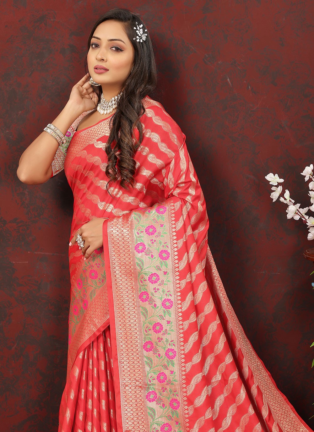 Trendy Meenakari Organza, Silk Saree - S5046