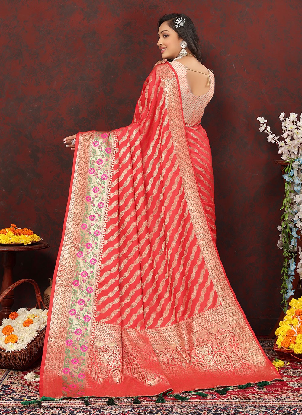 Trendy Meenakari Organza, Silk Saree - S5046