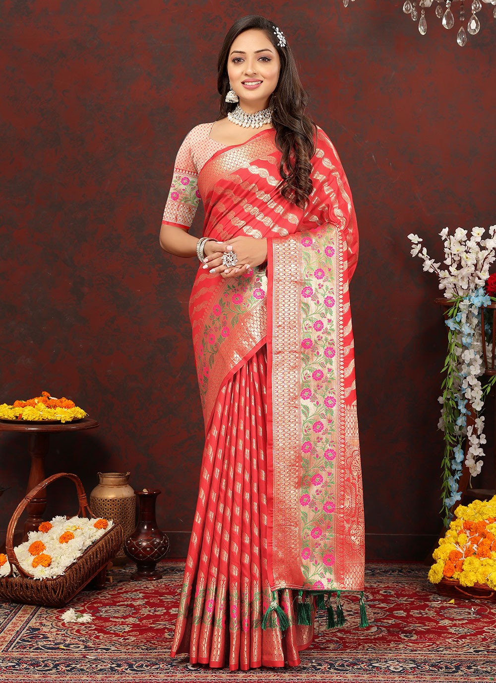 Trendy Meenakari Organza, Silk Saree - S5046