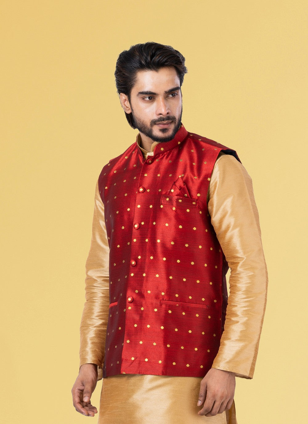 Embroidered Malbari Silk Red Nehru Jackets - M3828