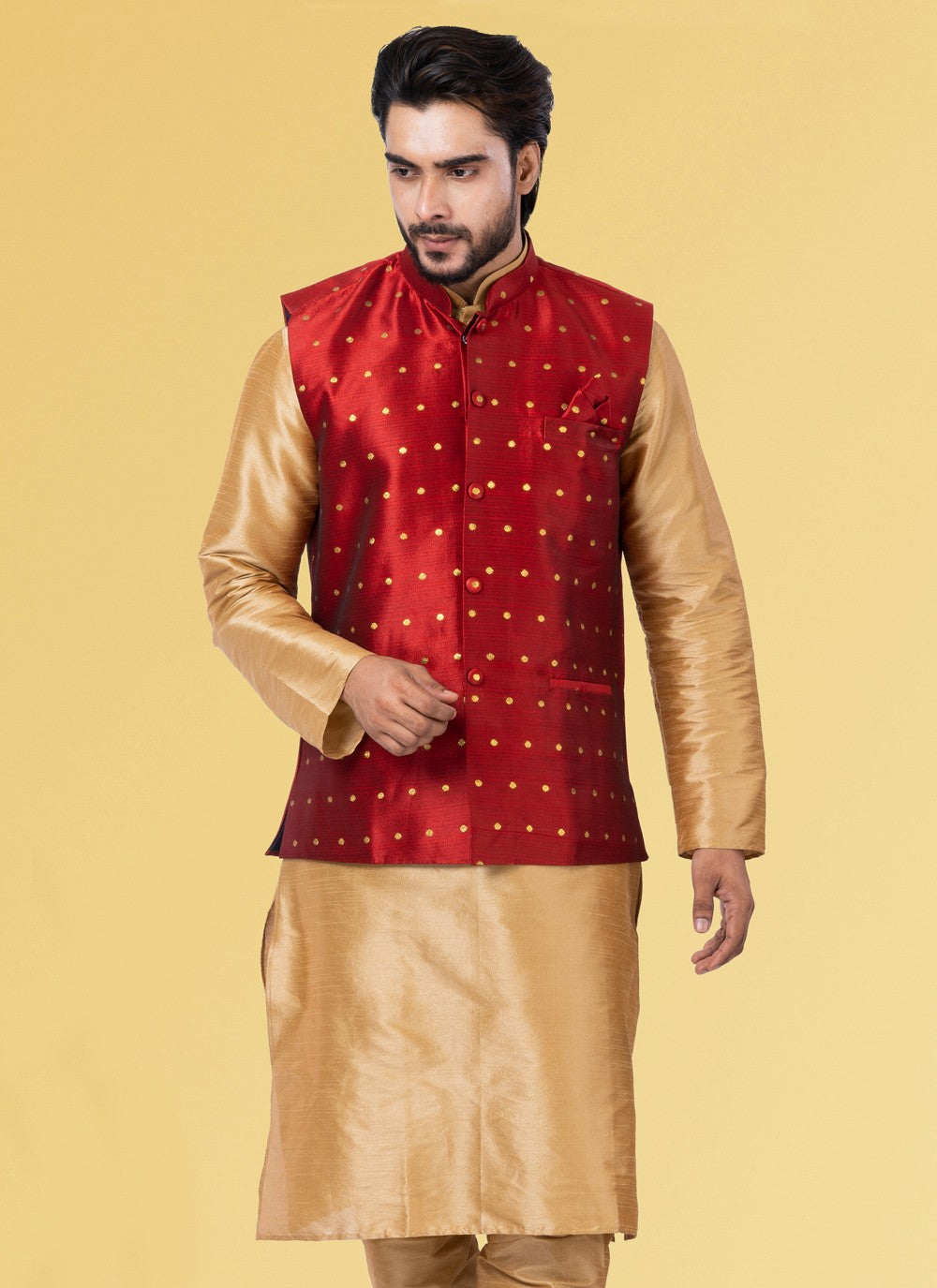 Embroidered Malbari Silk Red Nehru Jackets - M3828