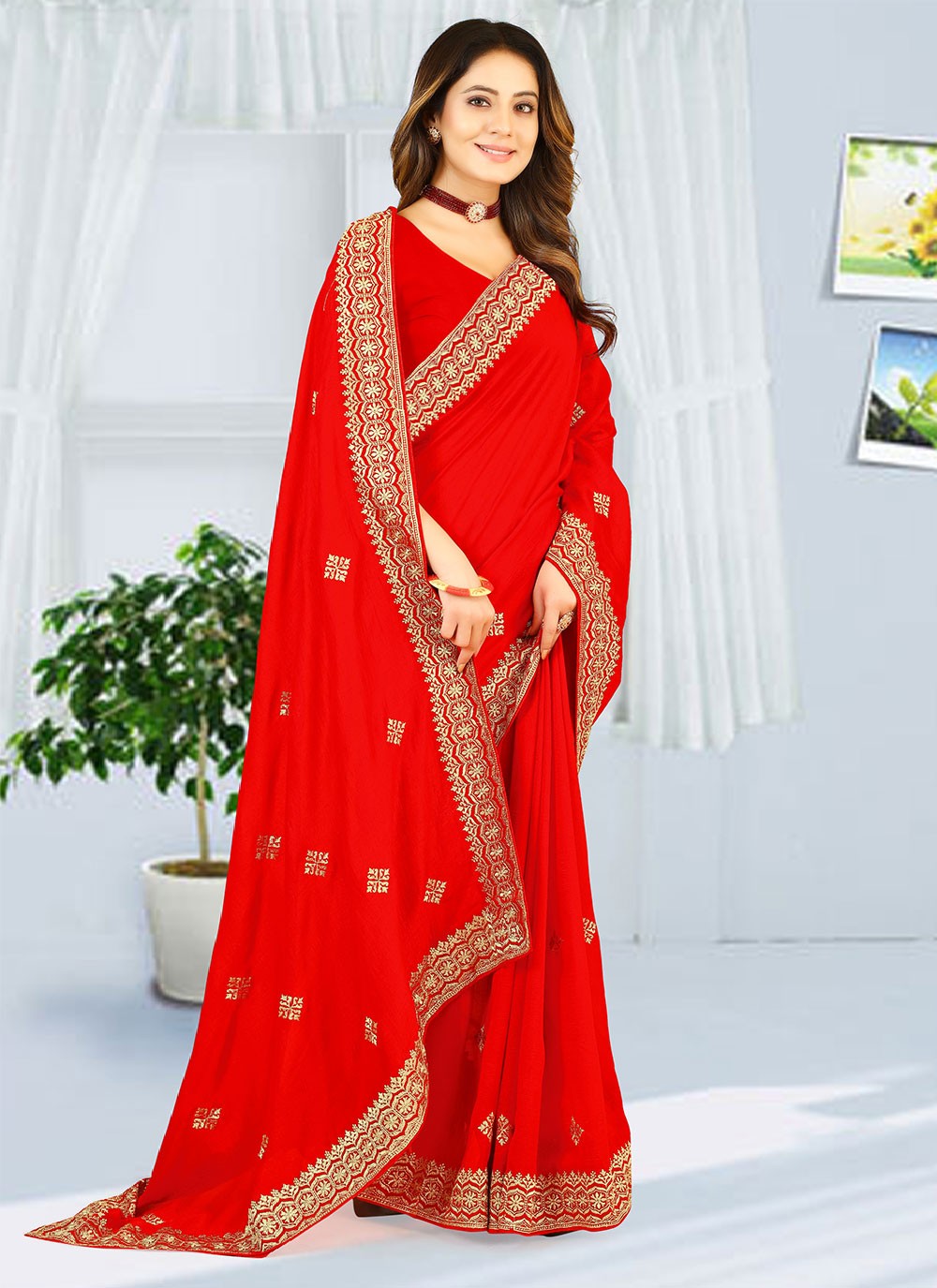 Classic Embroidered Georgette Saree - S2738