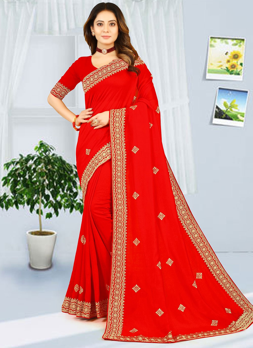 Classic Embroidered Georgette Saree - S2738