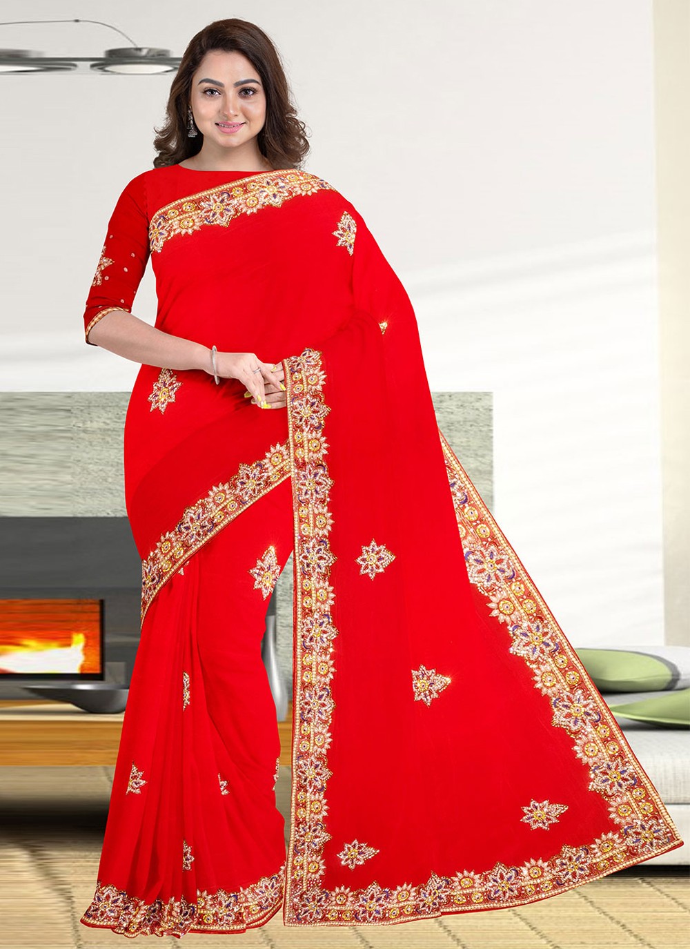 Classic Hand Embroidery Georgette Saree - S2130