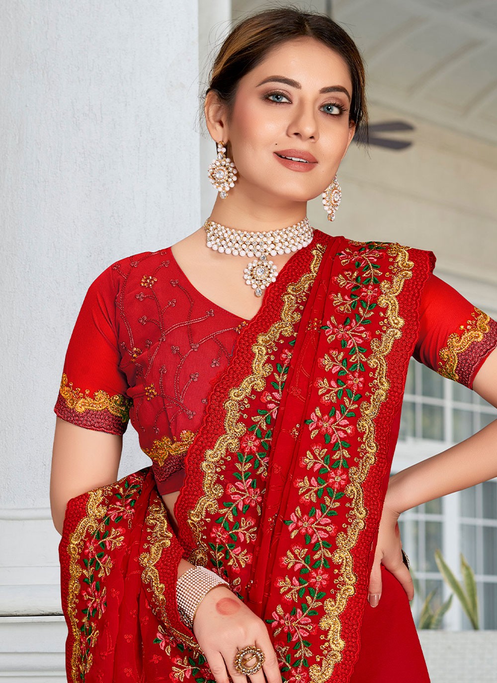 Contemporary Embroidered Georgette Saree - S1803