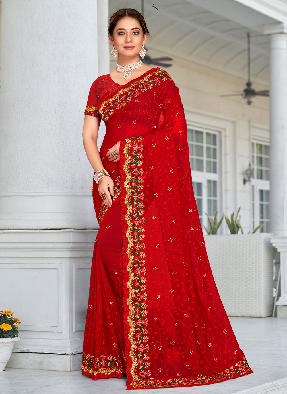 Contemporary Embroidered Georgette Saree - S1803