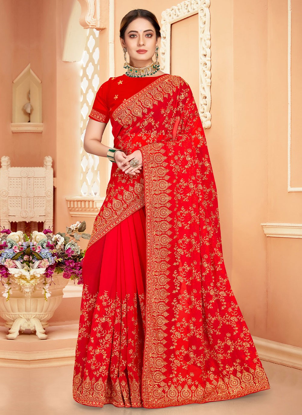 Classic Embroidered Georgette Saree - S1956