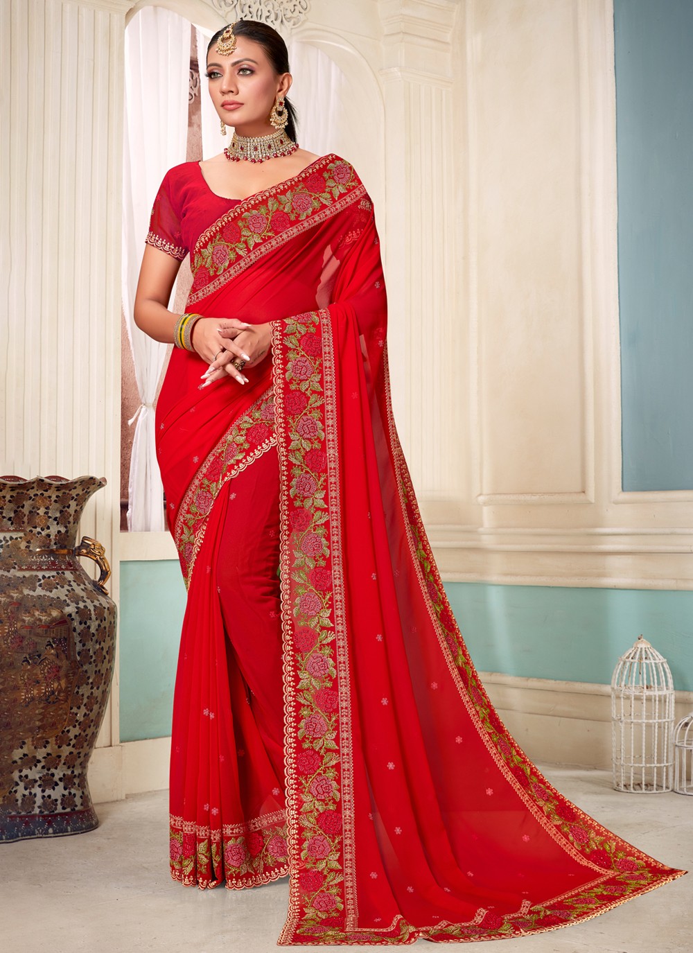 Classic Embroidered Georgette Saree - S3803