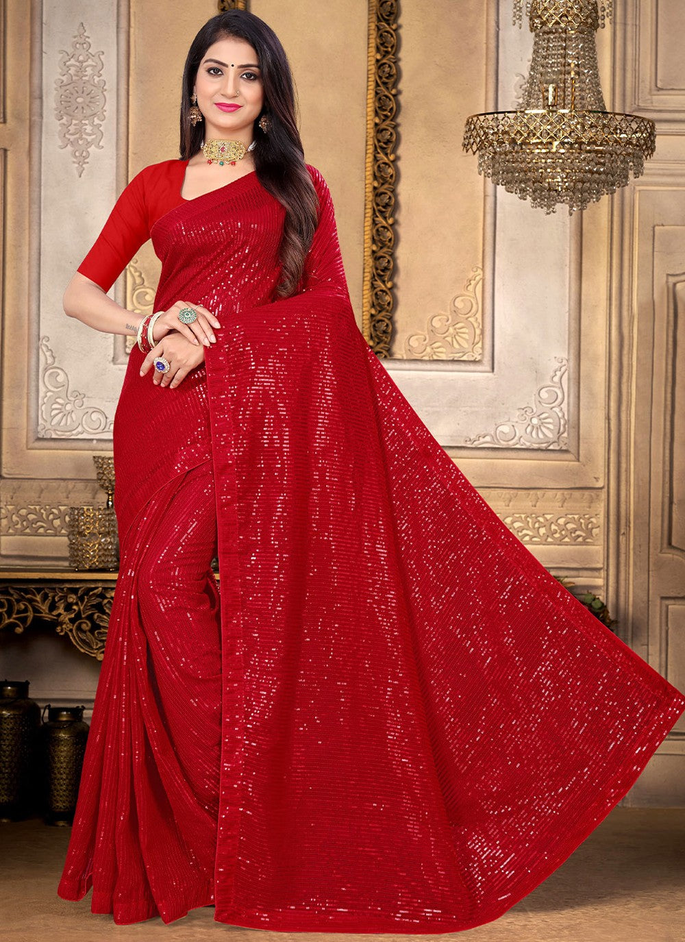 Classic Sequins Georgette Saree - S1786