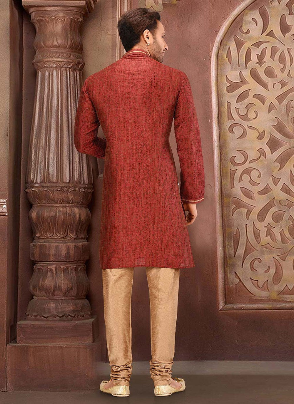 Zardosi Jamawar Red Kurta Pyjama - M2742