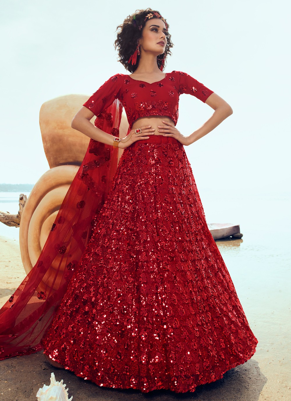 Sequins Net A - Line Lehenga - L0095