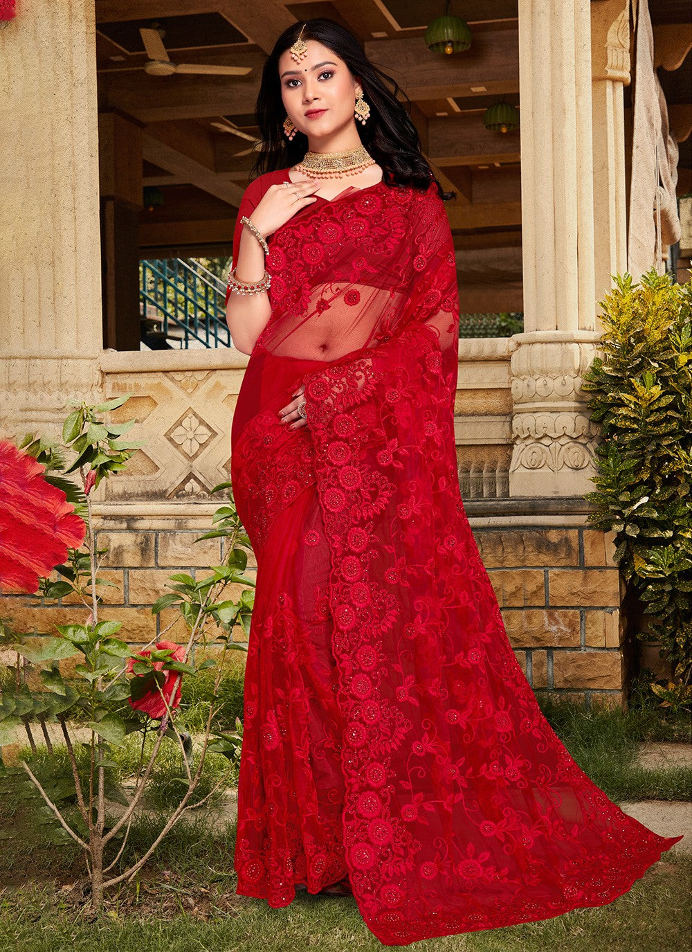 Designer Embroidered Net Saree - S3267