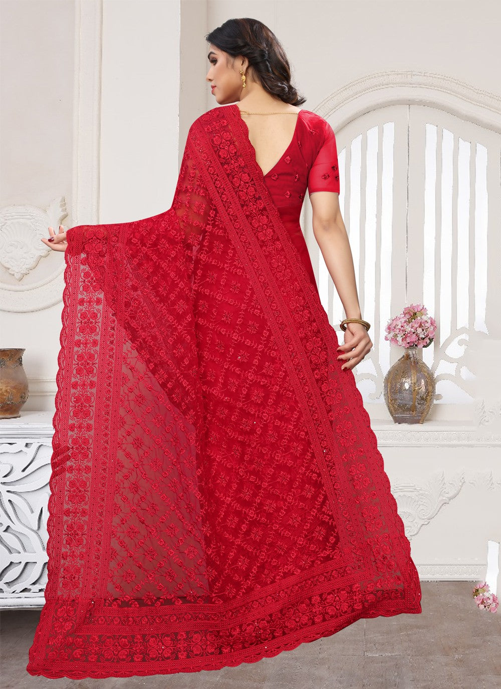 Designer Embroidered Net Saree - S0325