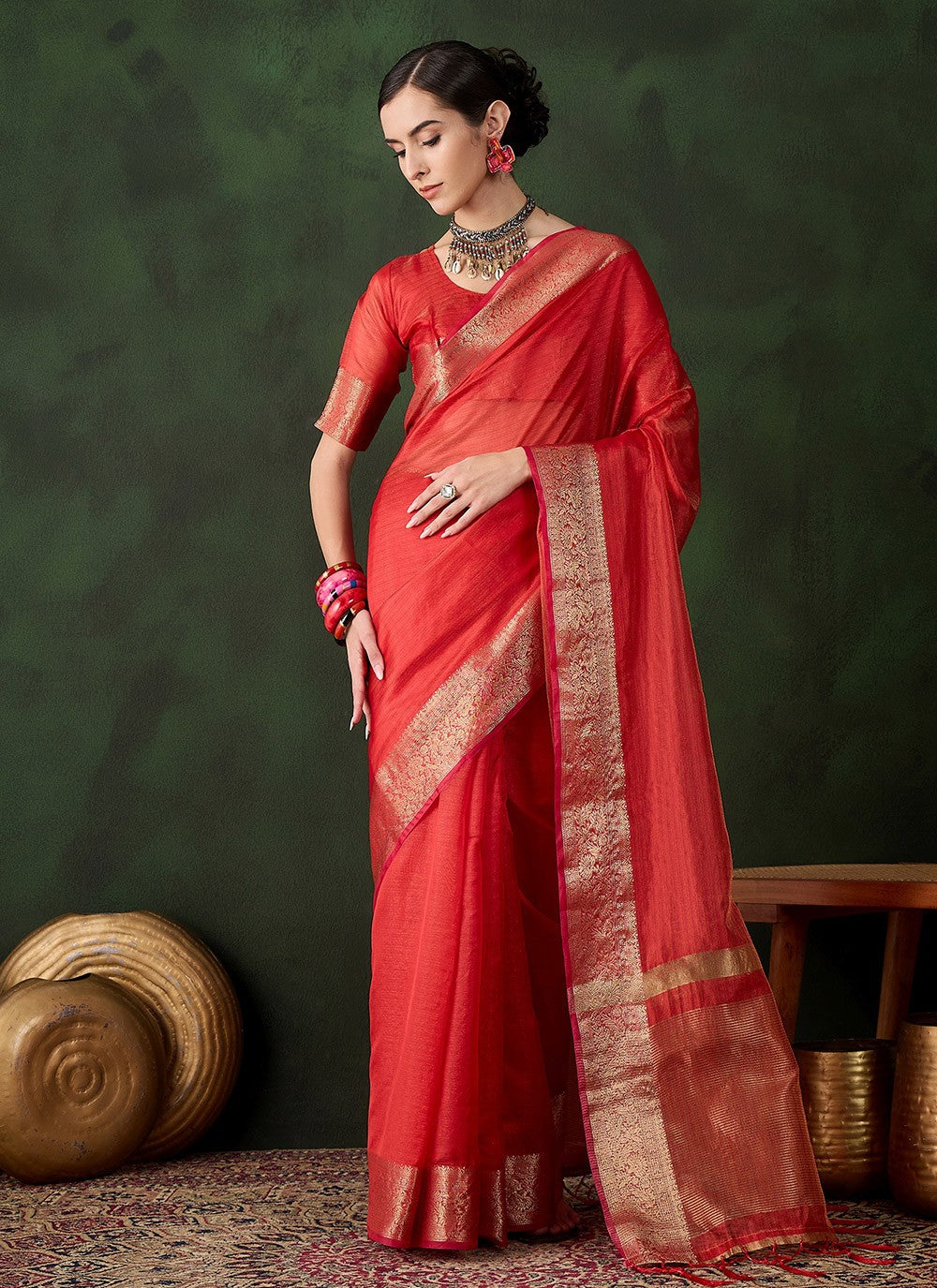 Trendy Jacquard Work Khadi, Organza Saree - S10491