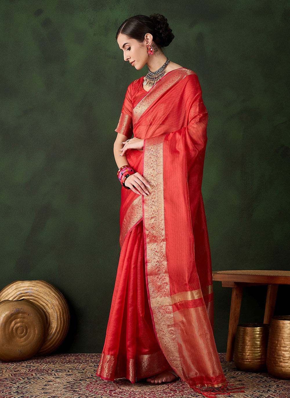 Trendy Jacquard Work Khadi, Organza Saree - S10491