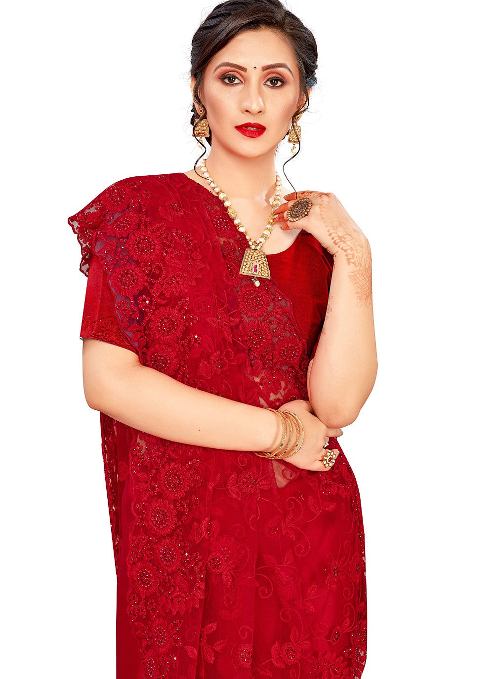 Classic Embroidered Net Saree - S0693