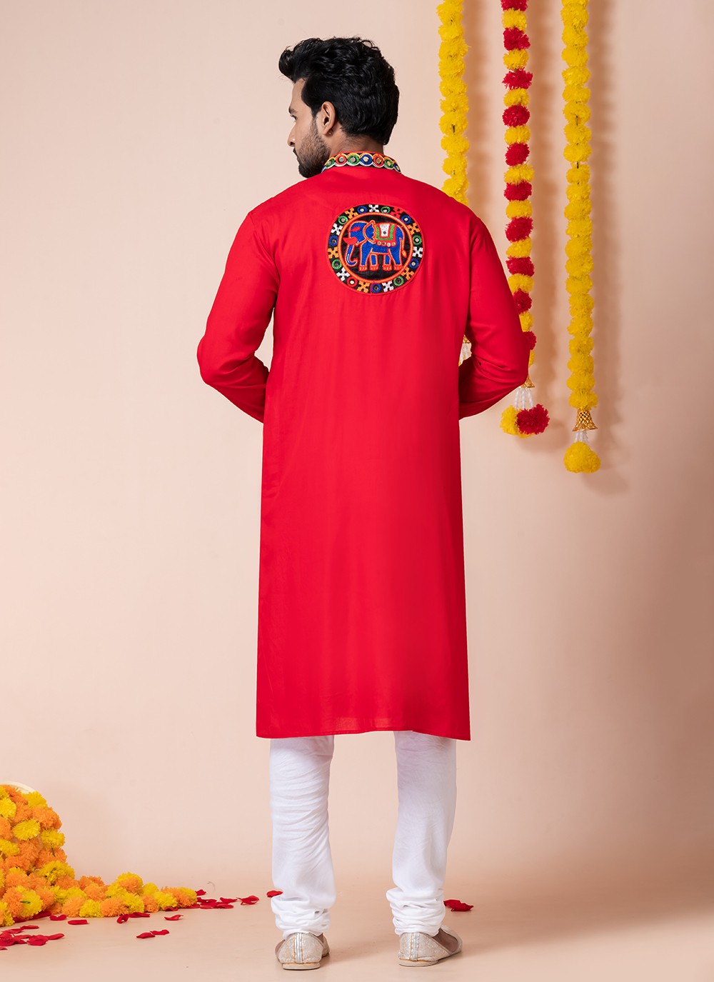 Lace Rayon Red Kurta Pyjama - M8309