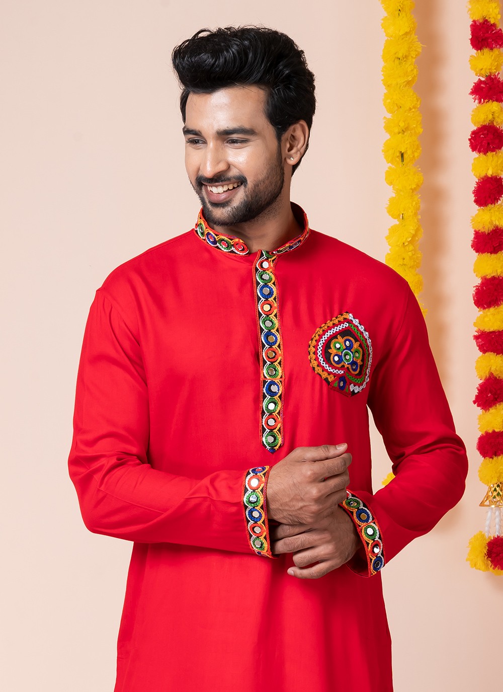 Lace Rayon Red Kurta Pyjama - M8309