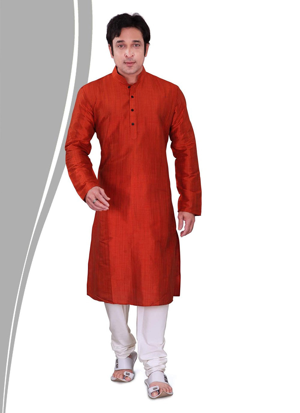 Plain Dupion Silk Red Kurta Pyjama - M2147