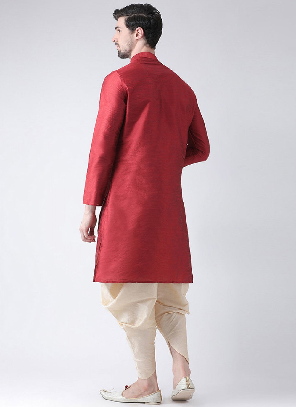 Plain Art Dupion Silk Red Dhoti Kurta - M1451