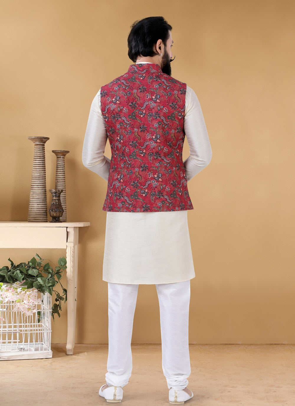 Printed Cotton Red Nehru Jackets - M4650