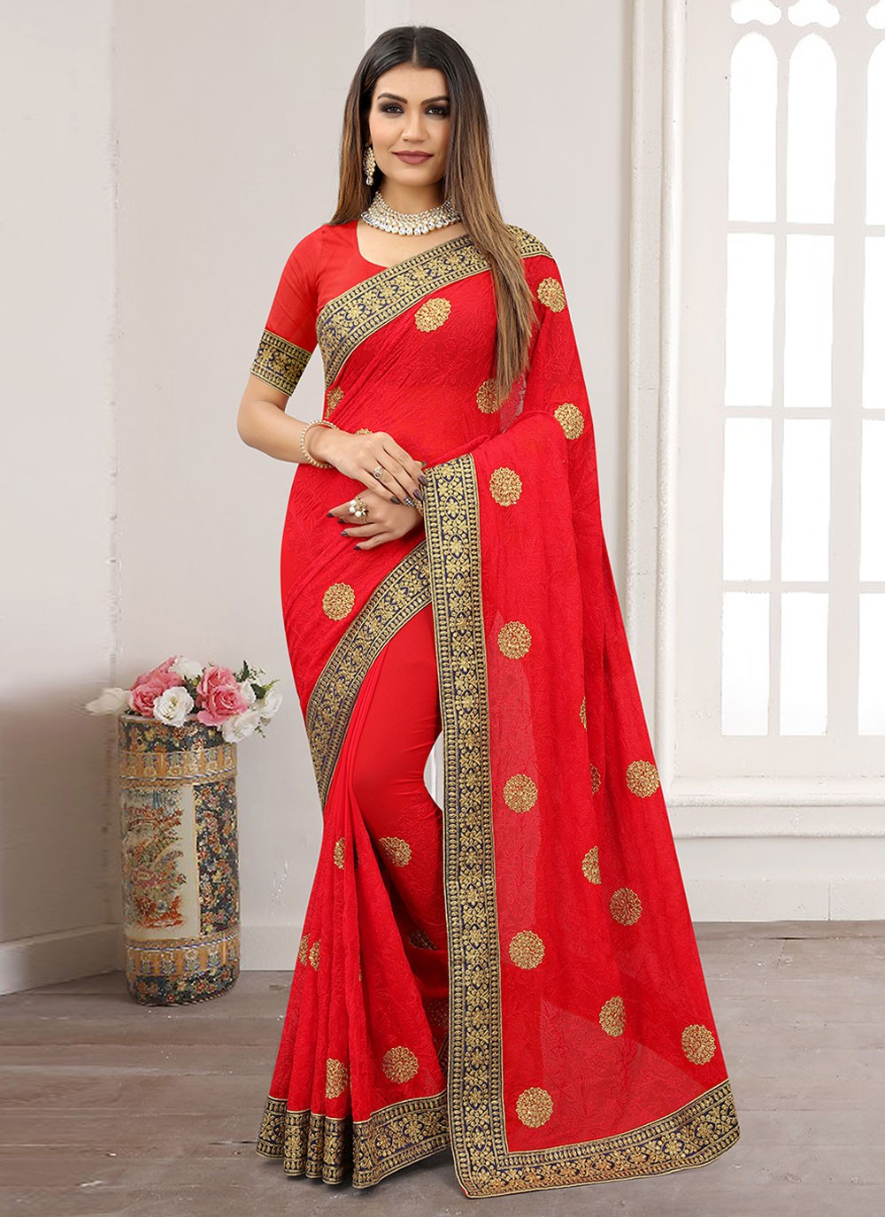 Classic Embroidered Chiffon Saree - S1643