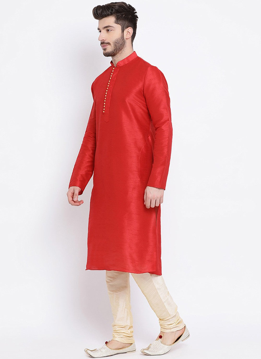 Plain Dupion Silk Red Kurta Pyjama - M2004