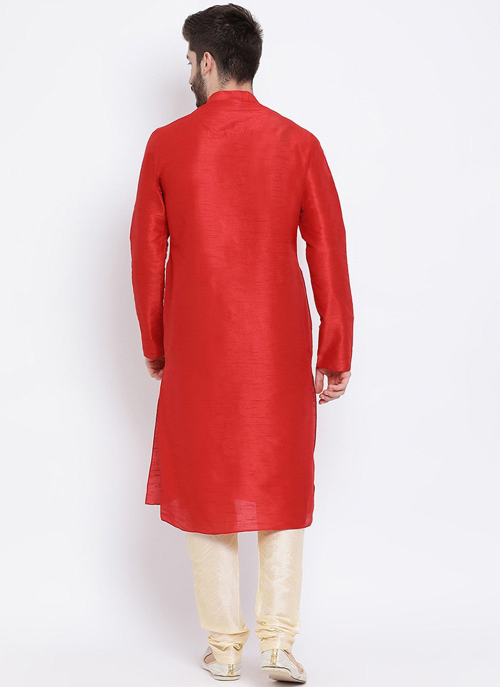 Plain Dupion Silk Red Kurta Pyjama - M2004