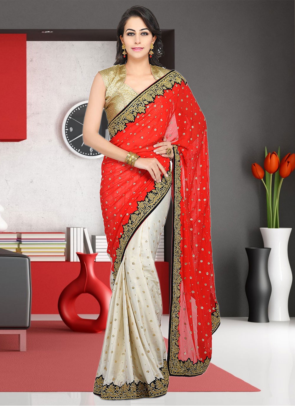 Classic Hand Embroidery Georgette Saree - S1972