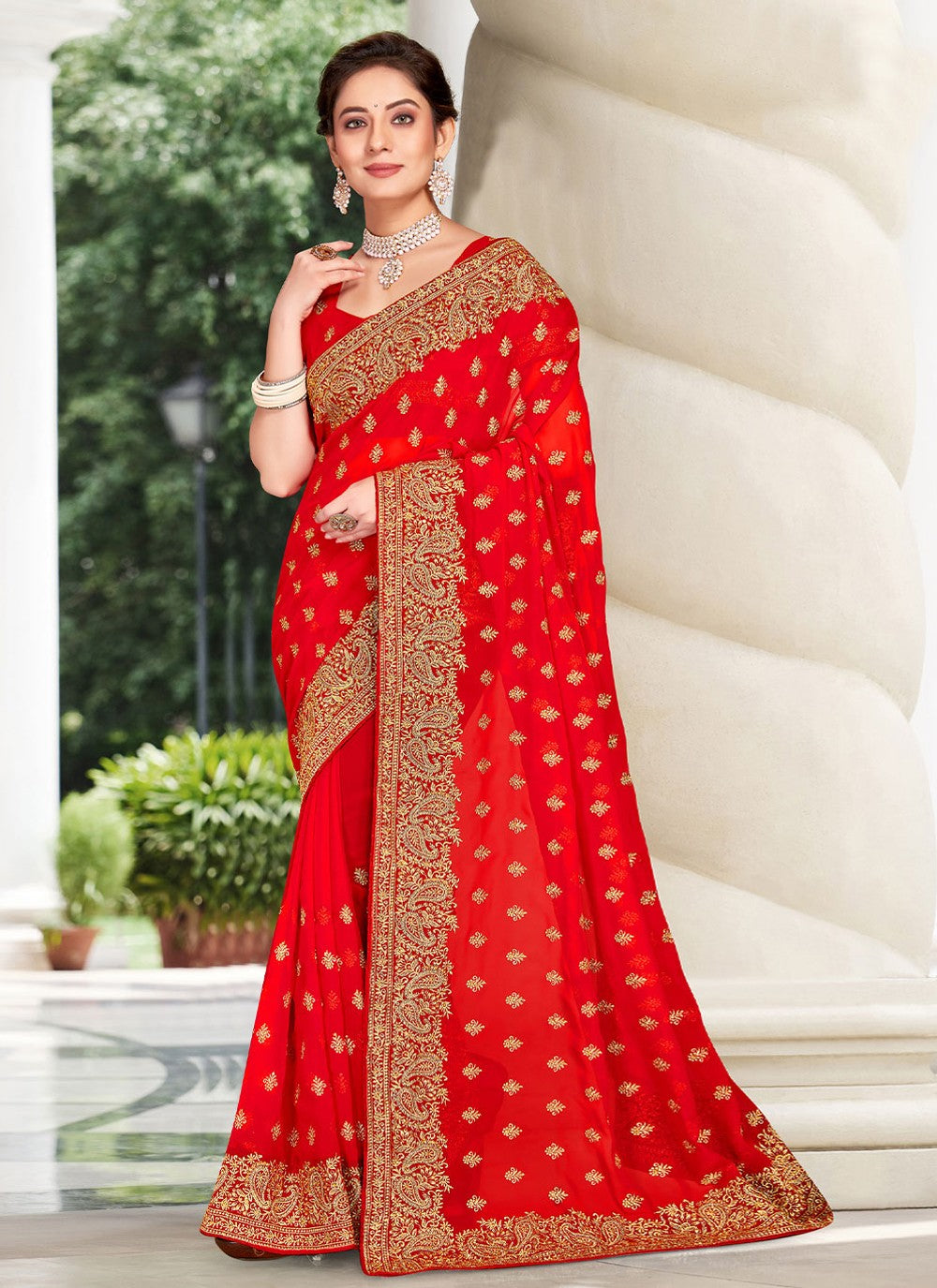 Classic Embroidered Georgette Saree - S1834