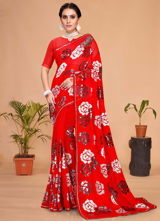 Classic Embroidered Georgette Saree - S7569