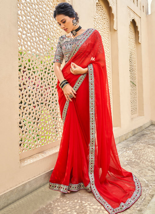 Trendy Border Work Georgette Saree - S2492